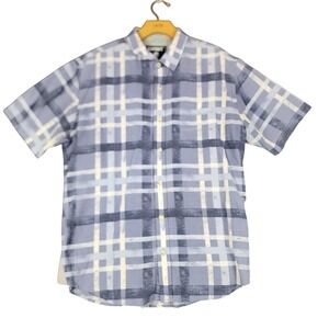 Seapointe Mens‎ Blue Plaid Short Sleeve Button Down Shirt Modal Blend Size M